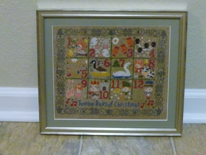 Here's my Twelve Days of Christmas with a distressed white wood frame and sage mat.